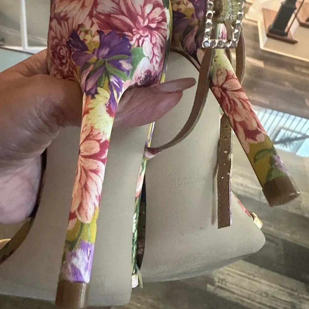 Express Floral Strappy Heels - Multicolor